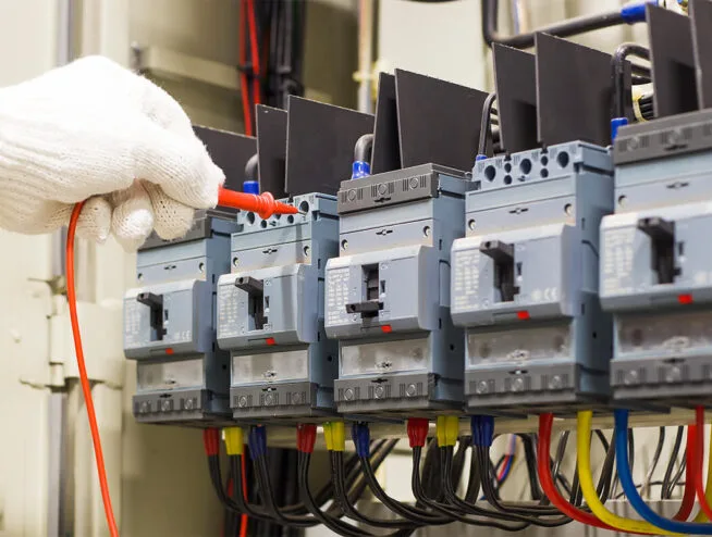 London builders and electricians performing electrical maintenance on circuit breakers